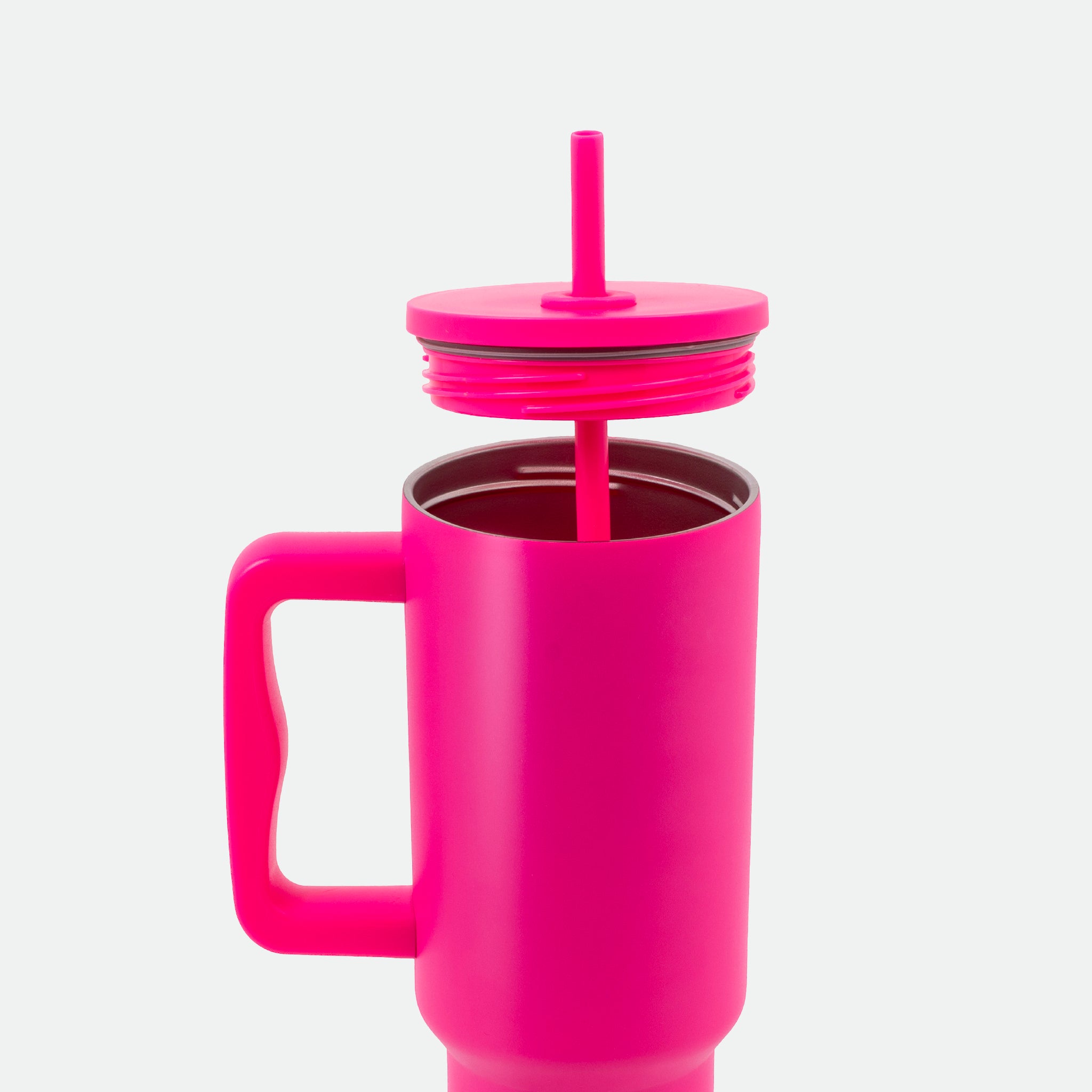 Hot Raspberry - Stainless Steel Teak Straw Tumbler
