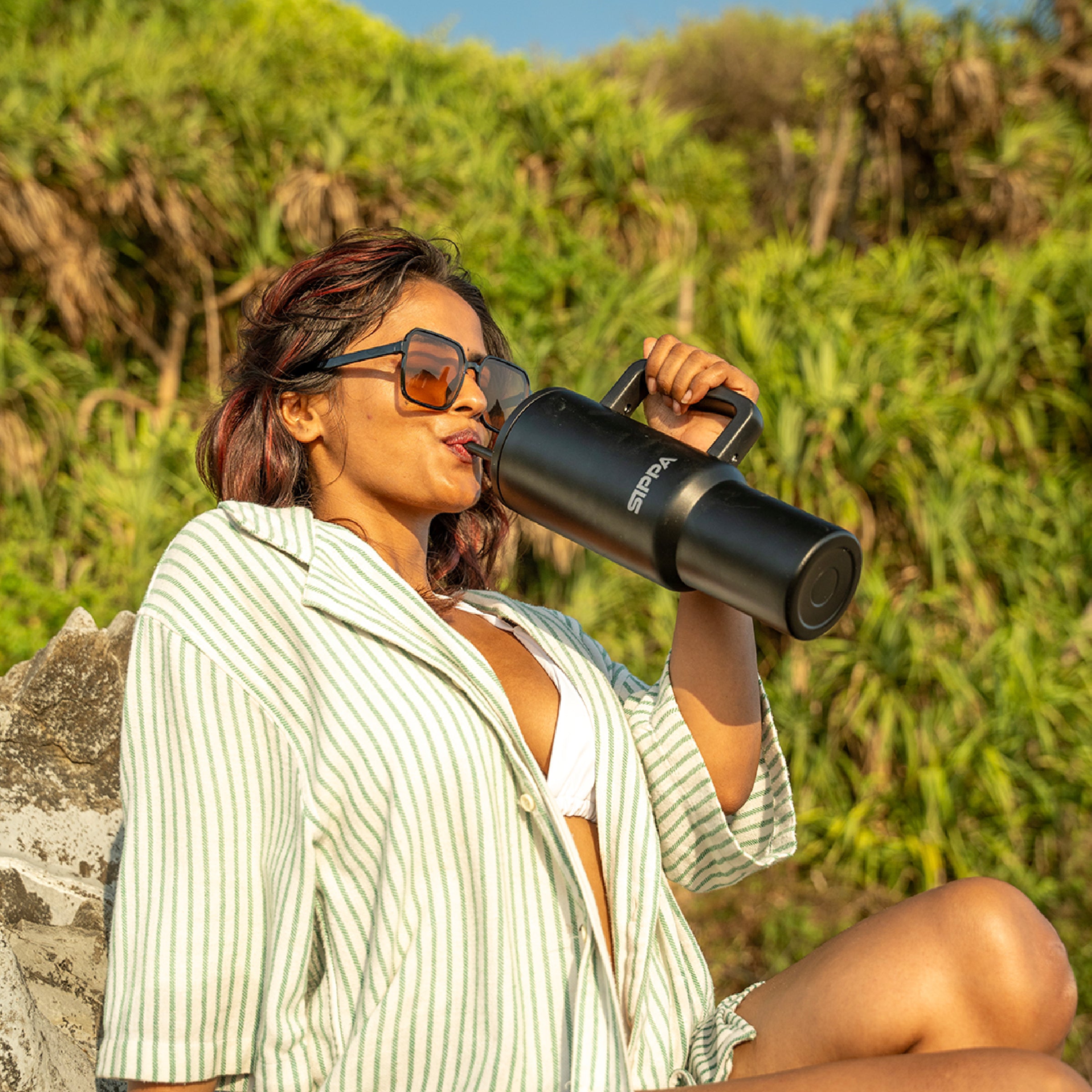 Jet Black - Teak Straw Tumbler - 40oz