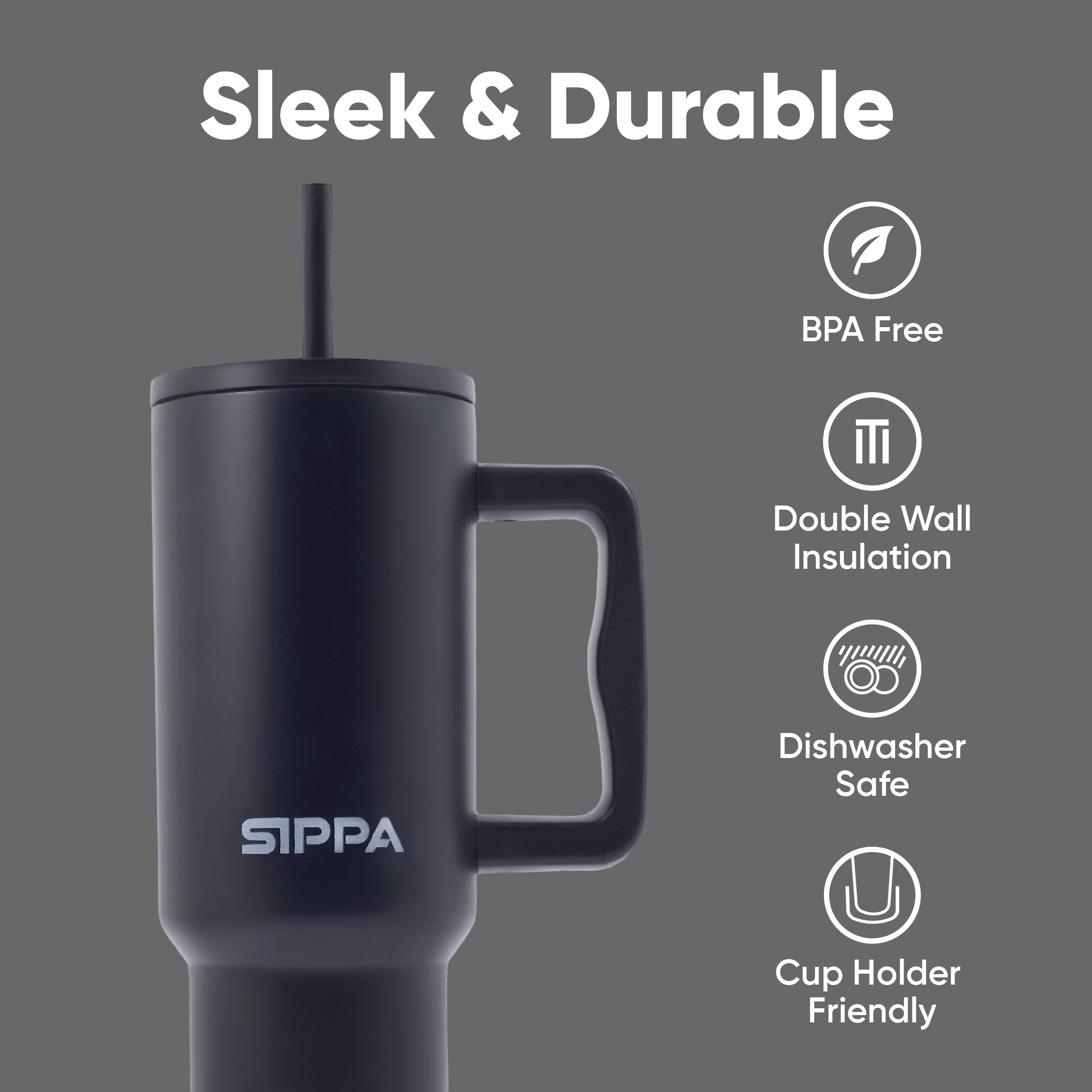 Gobelet SIPPA en acier inoxydable noir de jais de 1 134 ml