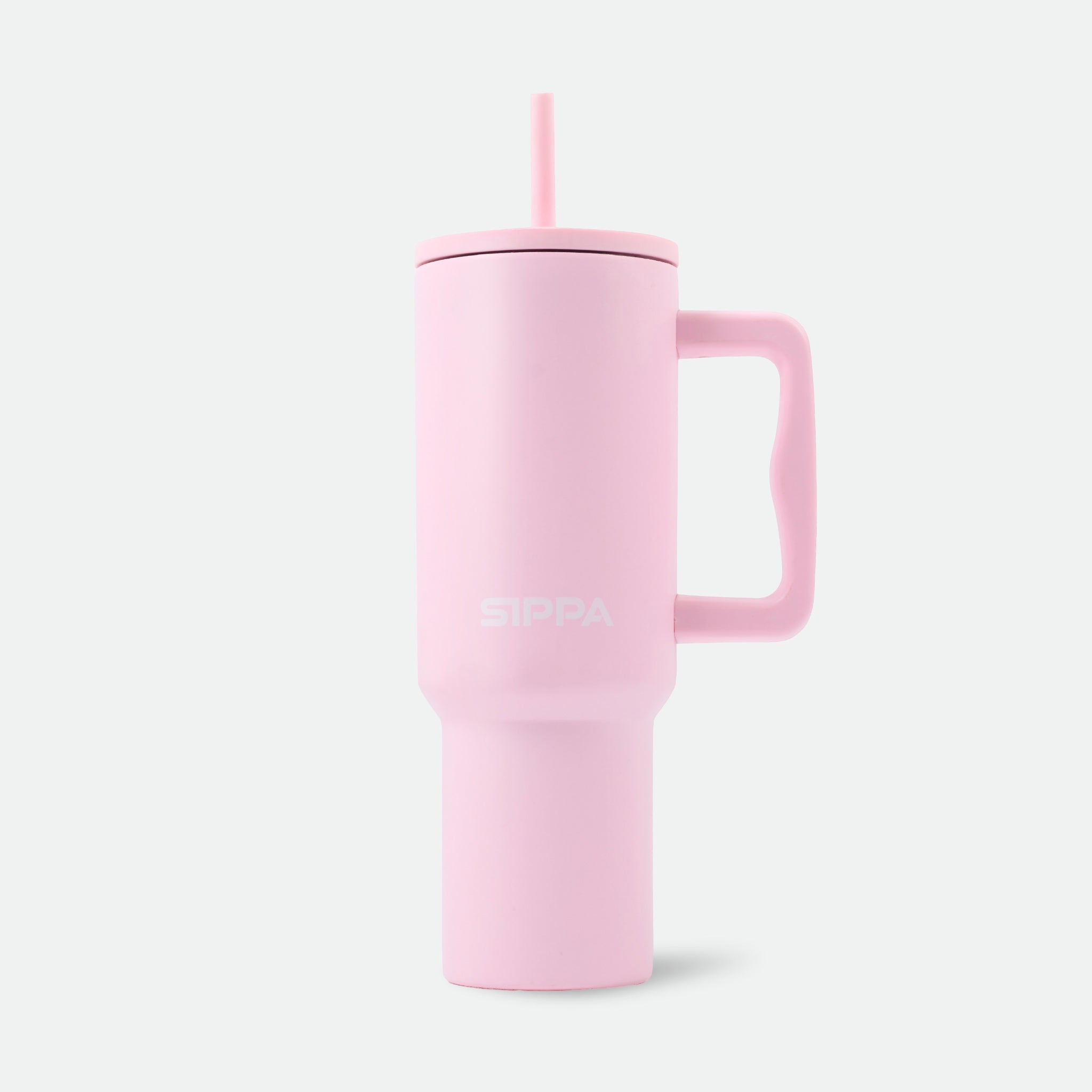 Stainless Steel Teak straw Pastel Pink Tumbler