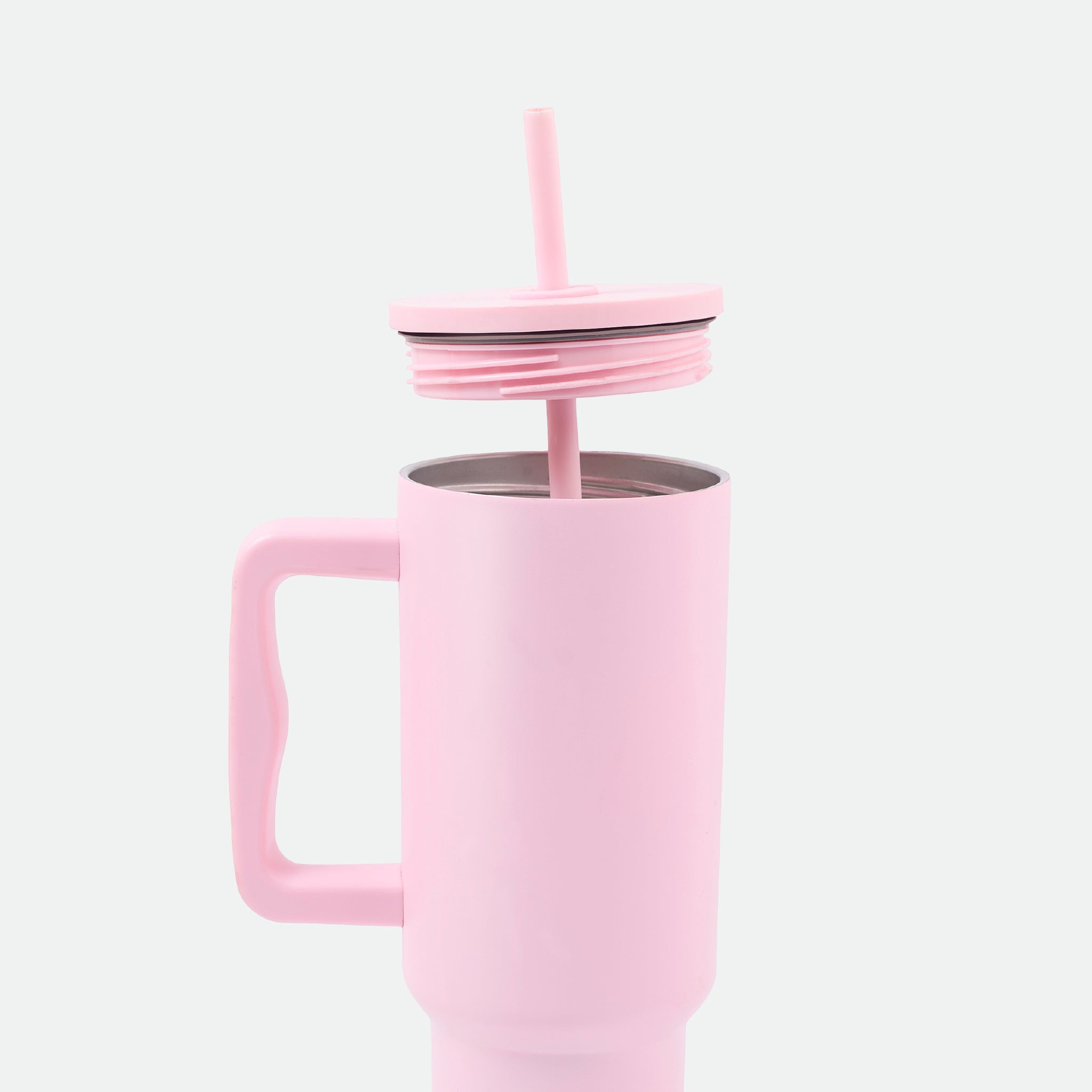 Stainless Steel Teak straw Pastel Pink Tumbler